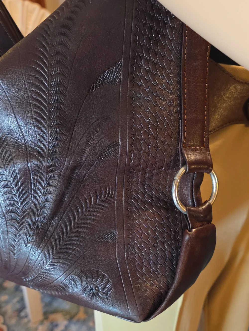 Vintage Slouchy Leather Paraguay Hand Tooled  Hobo Bag EUC